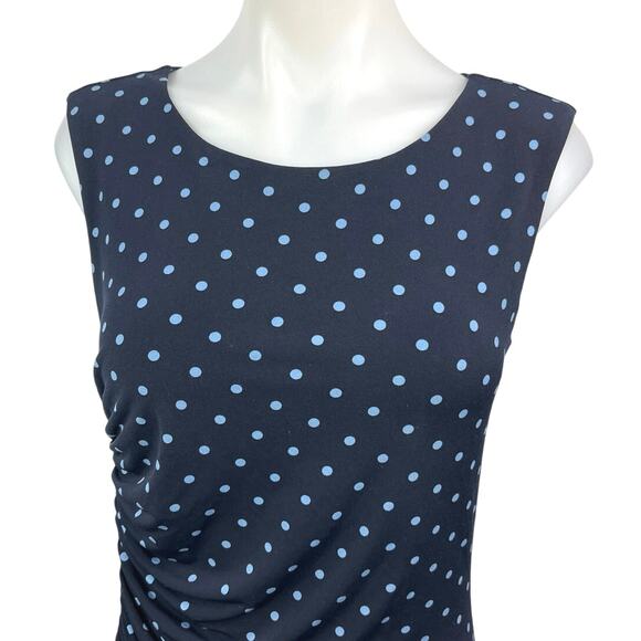 Vince Camuto Navy Blue Polka Dots Sleeveless Ruched Knit Midi Bodycon Dress XS - Picture 3 of 5
